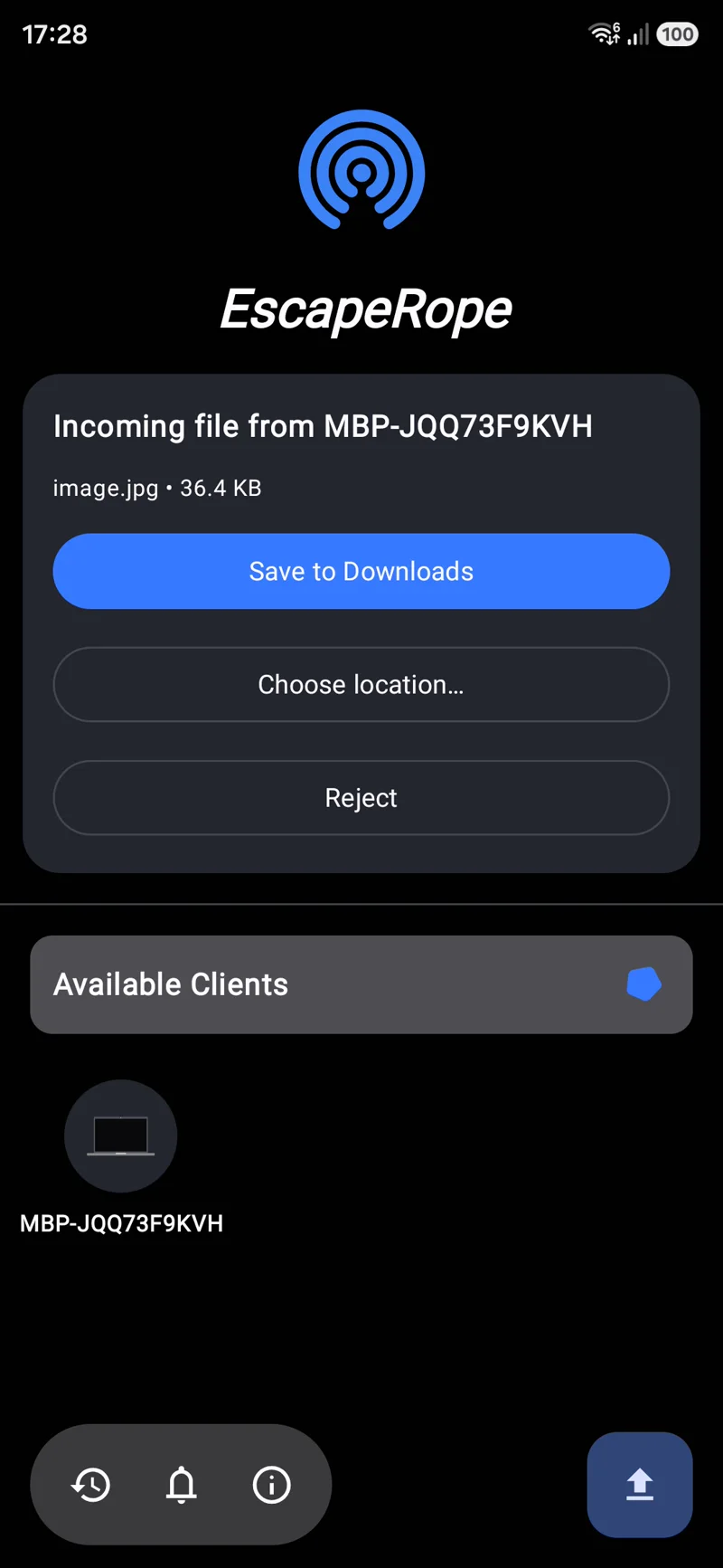 Receiving a file from Mac on Android